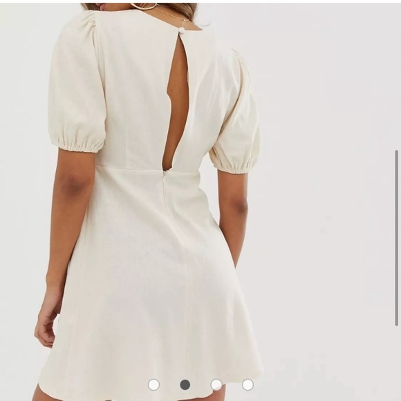 Asos Design Linen Mini Dress With Puff Sleeves - Picture 2 of 9